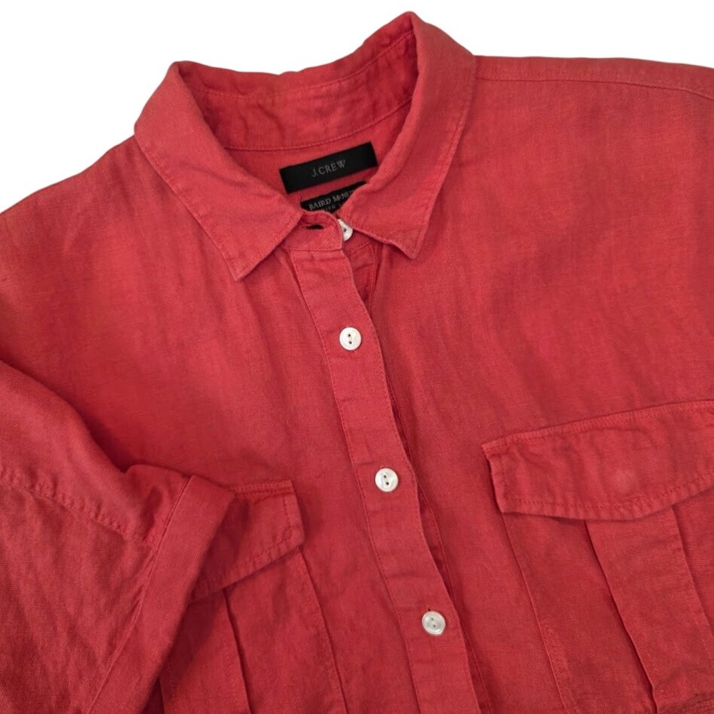 J.Crew Women's 10 Baird McNutt Irish Linen Short Sleeve Popover Shirt Coral Red